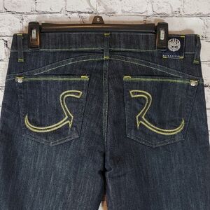 Rock & Republic Blue With Yellow Stitching "Courtney" Cropped Jeans Size 30 NWOT